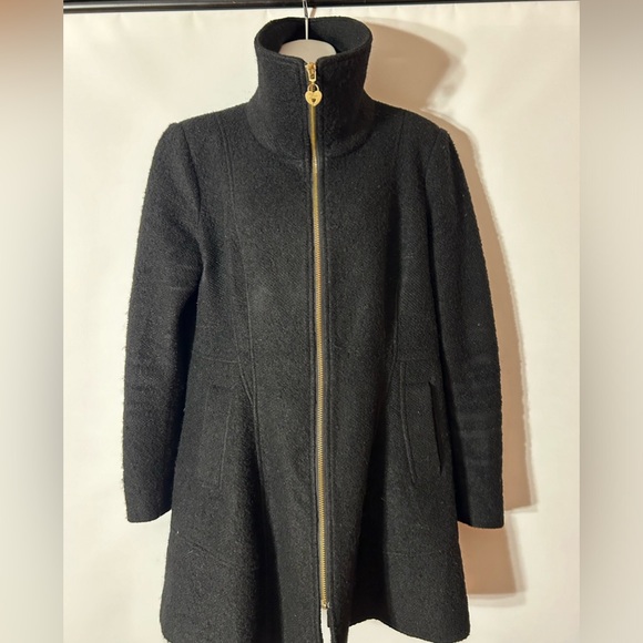 GUESS BLACK WOOL BLEND SKIRTED TAILOR FIT SWING COAT FULL ZIP COLLAR PEPLUM XL - Picture 1 of 13